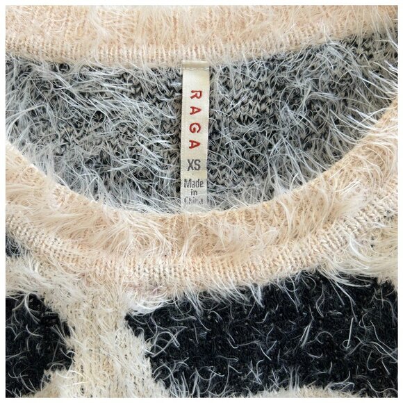 Raga Leopard Eyelash Knit Sweater Beige Black XS Soft Cozy - Picture 4 of 10